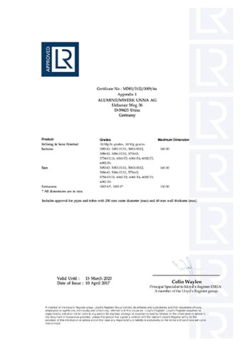 英国劳氏船级社船用铝合金精炼及半成品、-型材、棒材和挤压件制造商认证